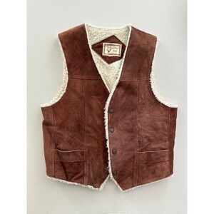 El Venado Mens Brown Suede Leather Shearling Lined Western Rancher Vest Mexico